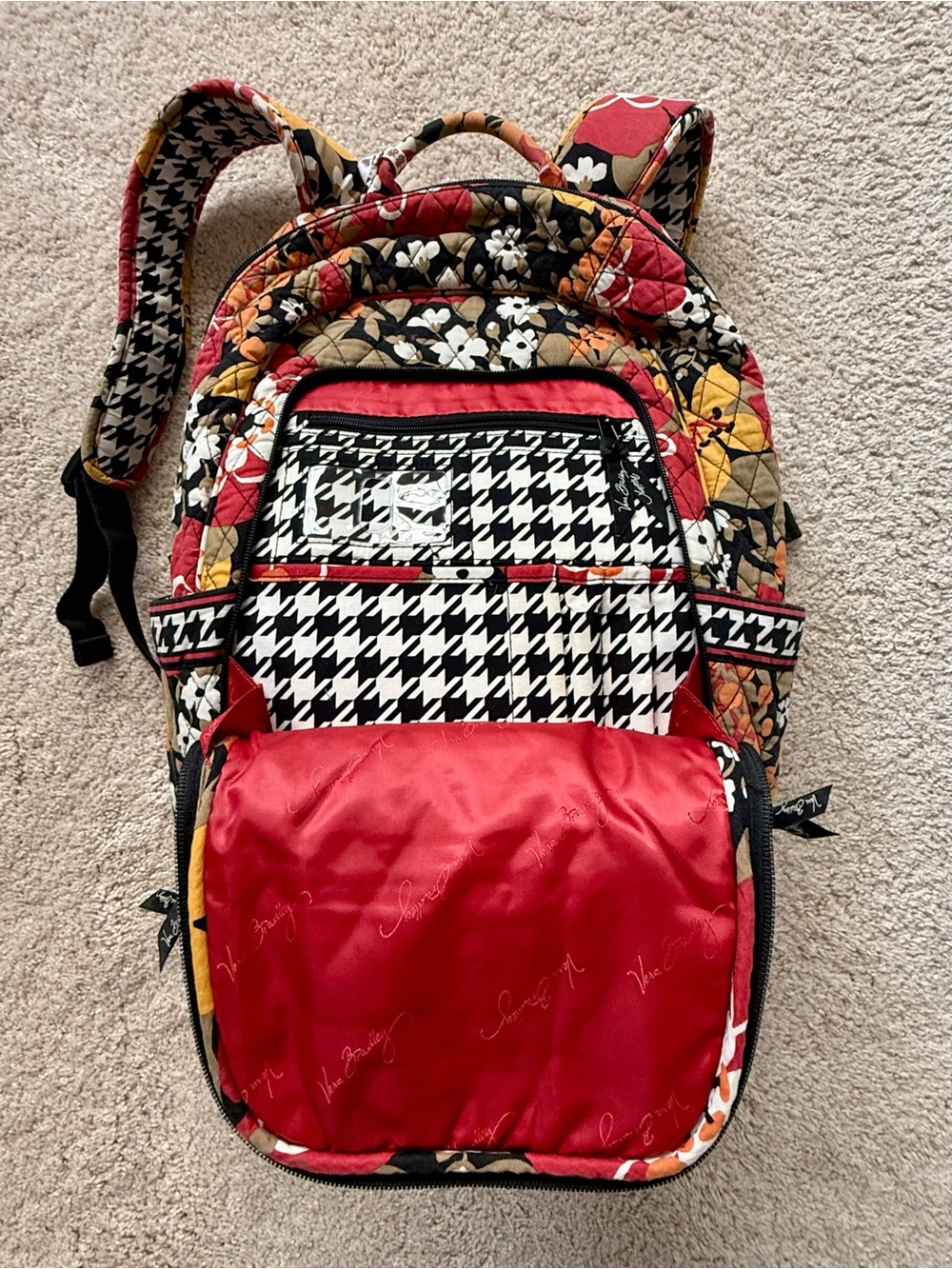 PRICED TO GO! ๐ฅ Vera Bradley Quilted Floral Backpack in Red, Yellow, Black - Picture 3 of 7